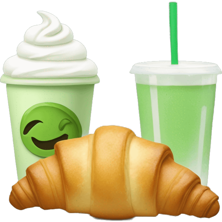 Iced matcha latte and a Croissant on the side emoji