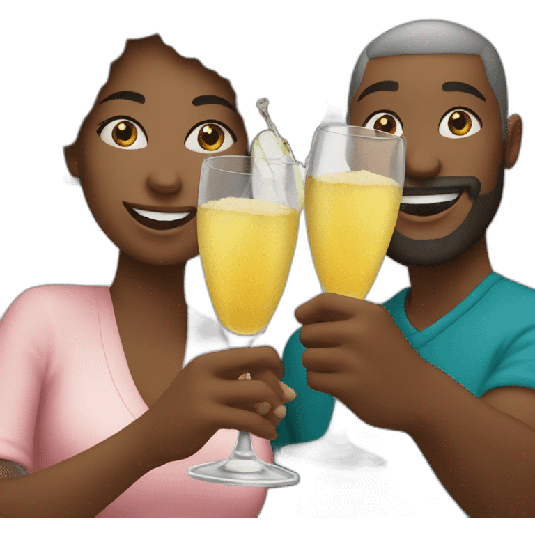 black couple toasting glasses emoji