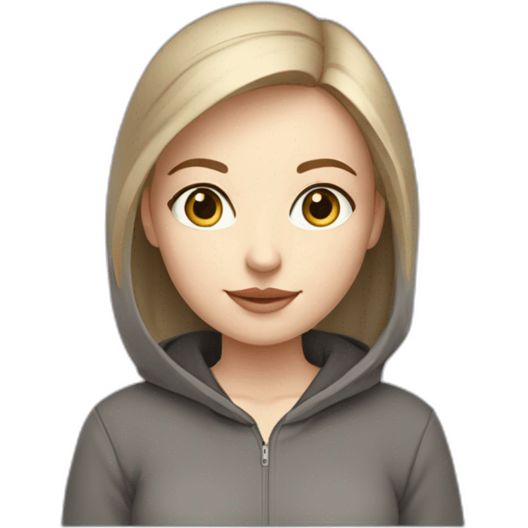 girl with computer,beautiful girl with short hair with computer, programming,blue eyes,white skin, makeup, hoodie,short light-brown hair emoji