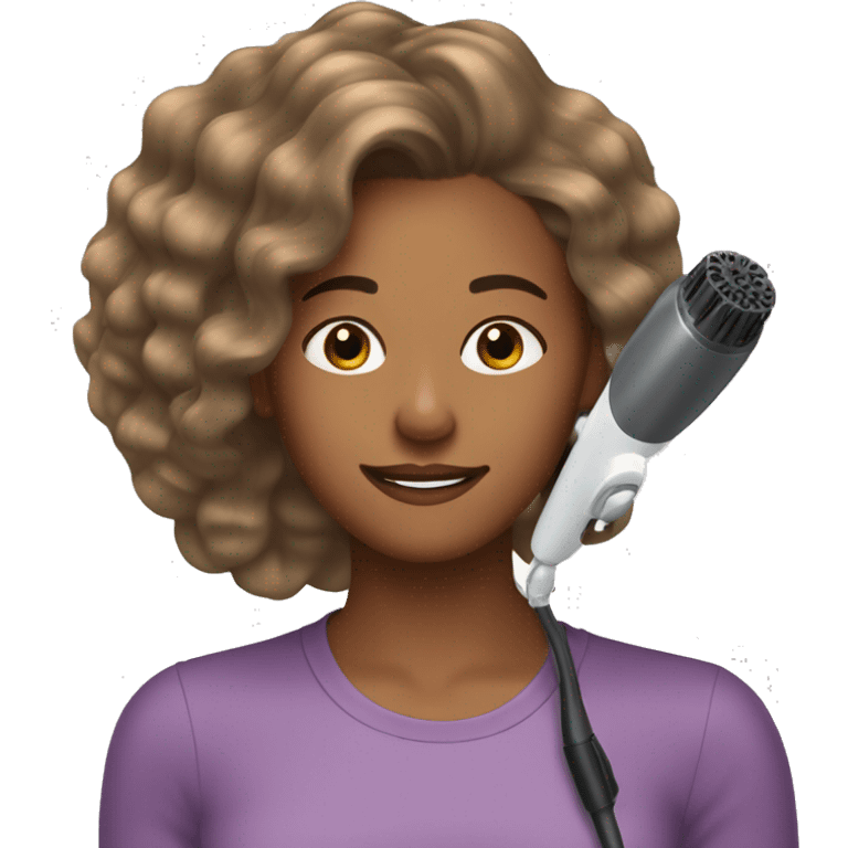 Girl blow drying hair, light brown skin, big 90s hair emoji