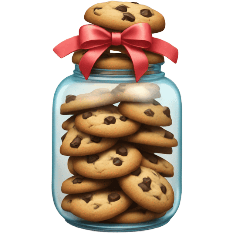 Cute jar of chocolate chip cookies with a bow around the top  emoji