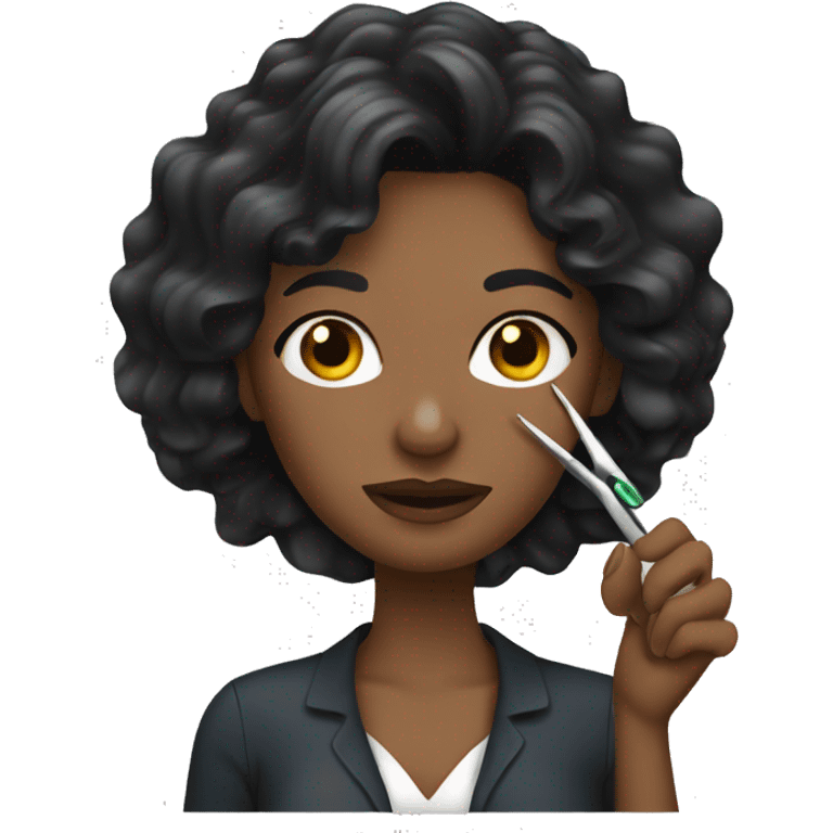 a women with black wavy hair holding tweezers  emoji