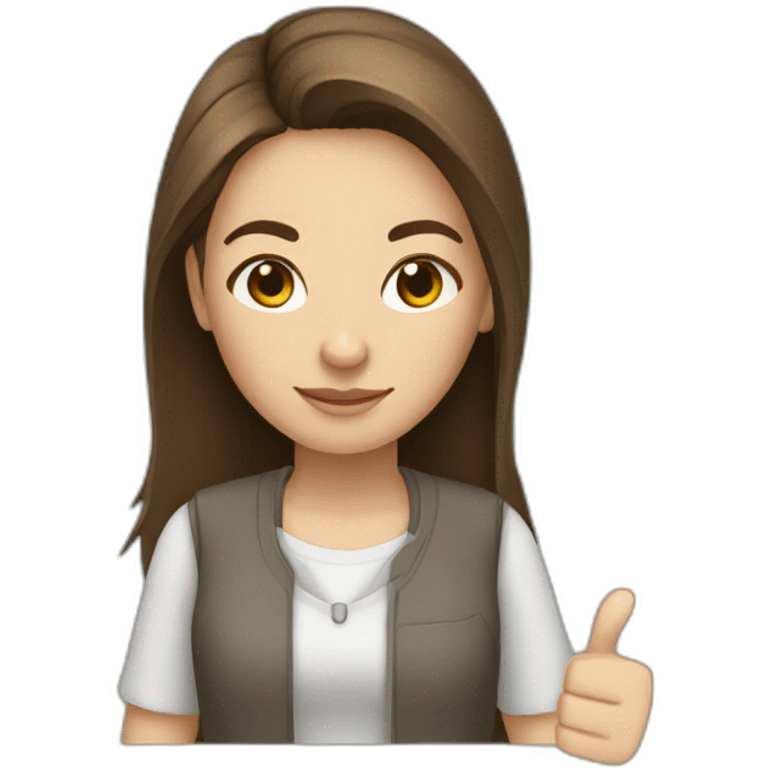 programmer girl with brown hair with gray eyes light skin thumbs up emoji