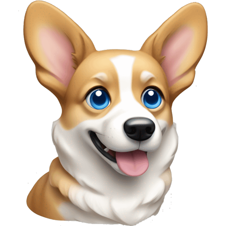 skinny tan and white corgi with bright blue eyes and pointy ears emoji