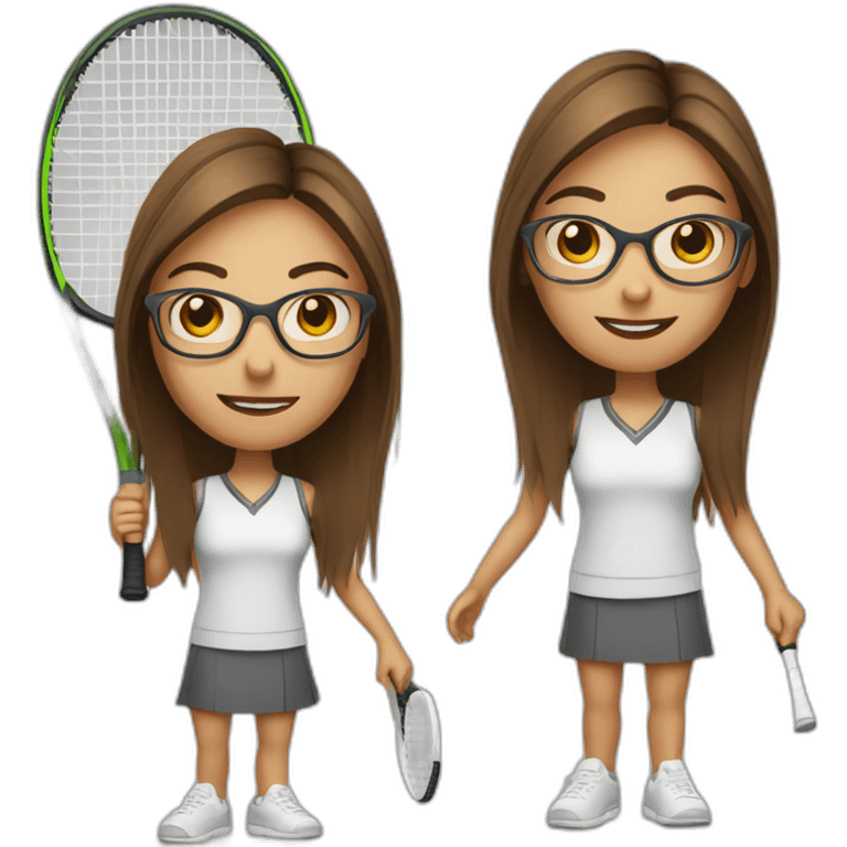 White skin long brown hair girl with eyeglasses playing tennis emoji