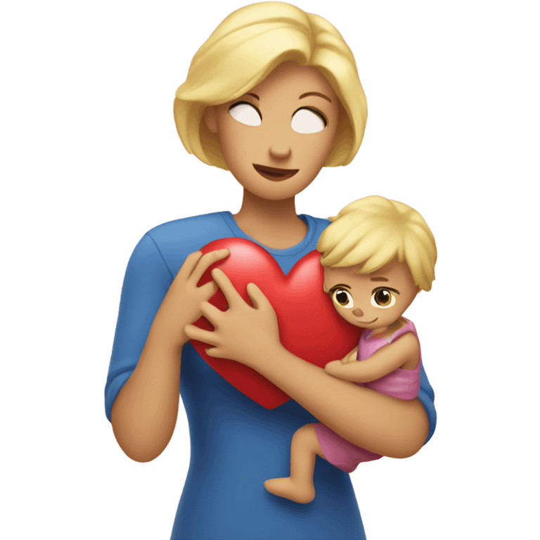 Blonde Mother holds her  big heart in her arm emoji