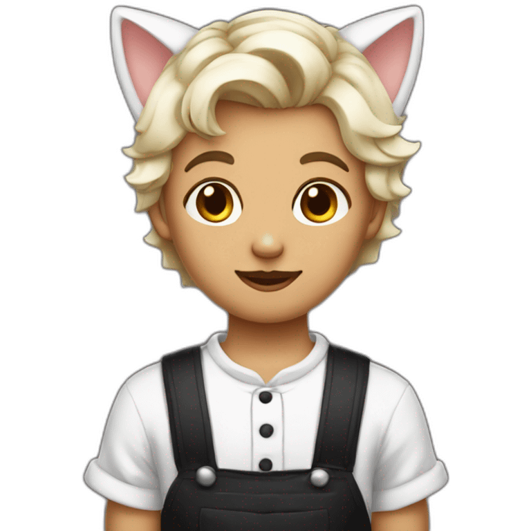 Boy with a french maid outfit and cat ears on his head emoji