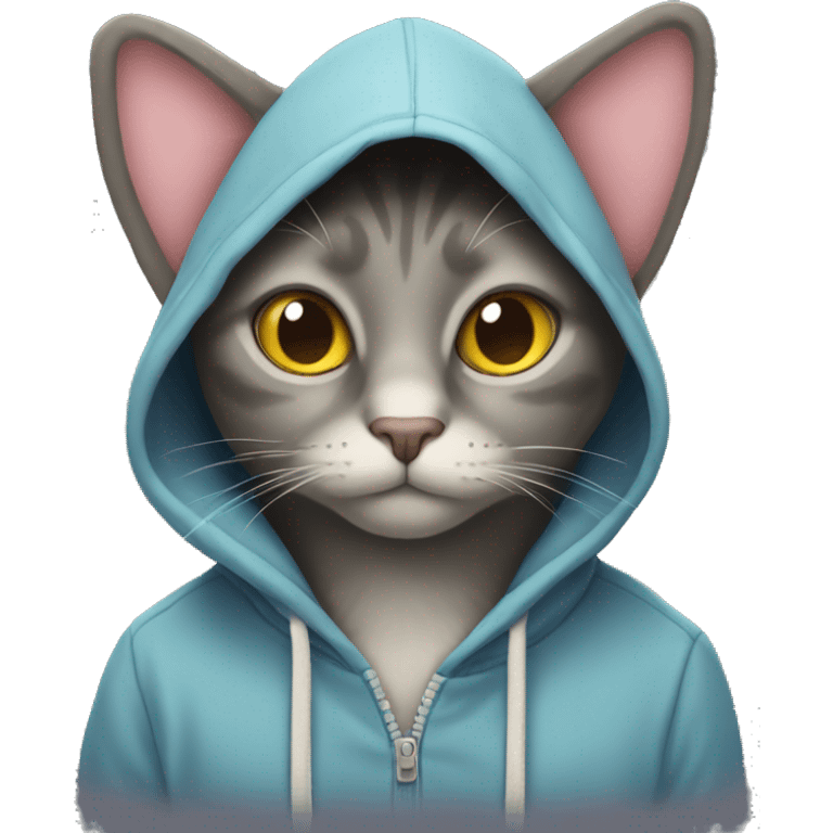 cat wearing hoodie with heart eyes emoji