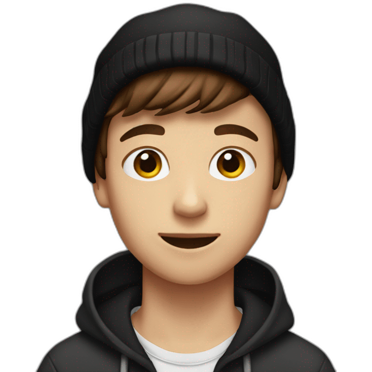 boy with brown hair and a black beanie on his head emoji