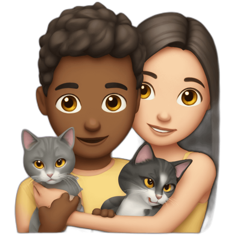 girl and boy with their two shpynx cats emoji