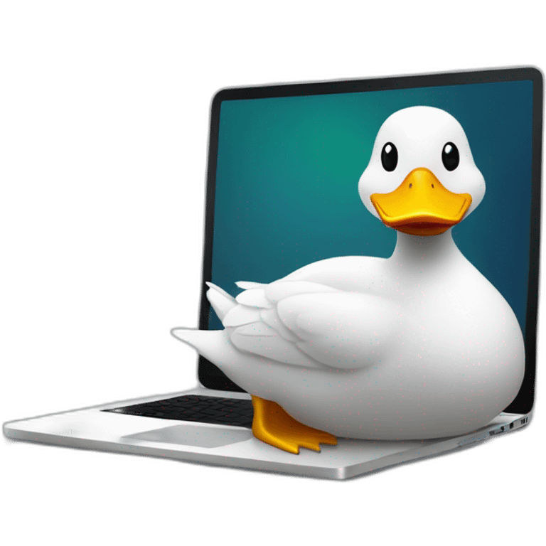 quite duck works at computer science and setring on laptop emoji