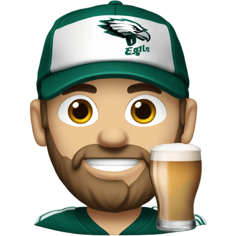 Caucasian Philadelphia eagles fan sipping a Guinness emoji