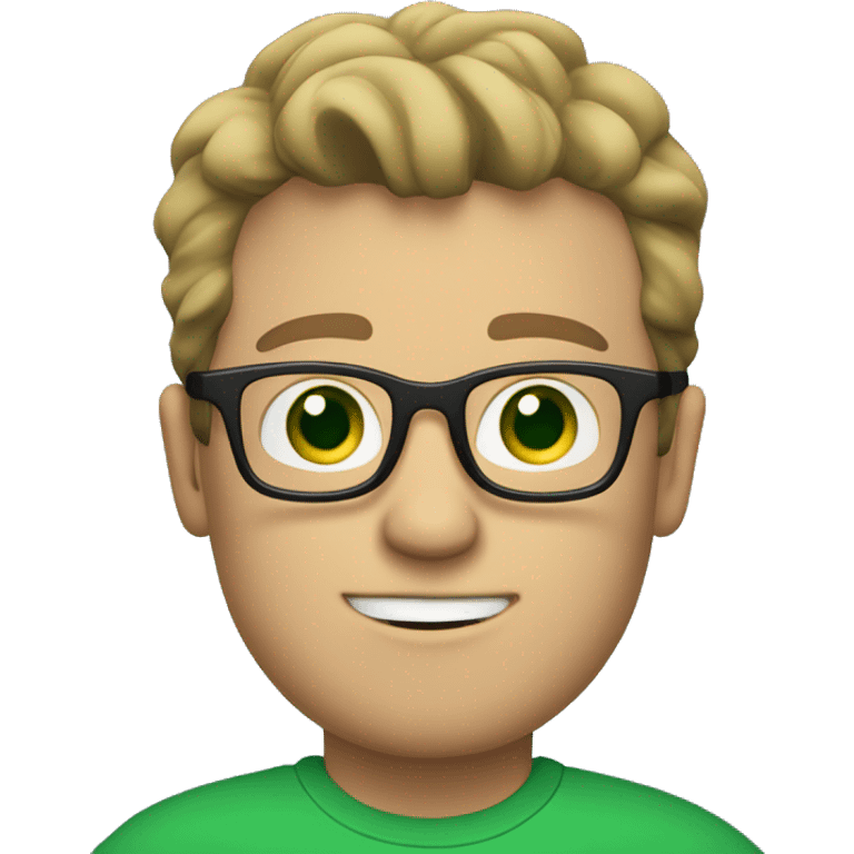 white guy with dark blond hair square glasses blue eyes in laptop wearing green t-shirt emoji