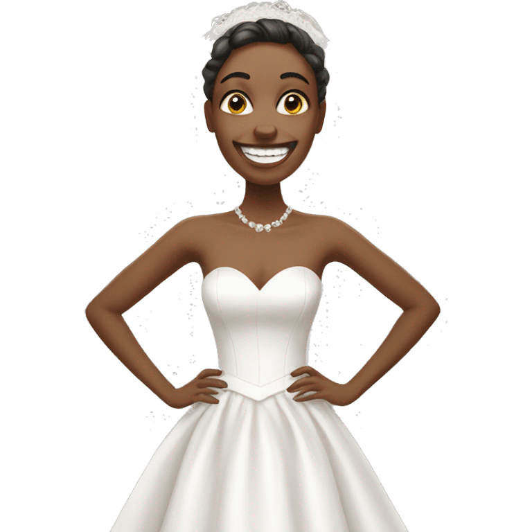 bride smiling in white dress without teeth showing emoji