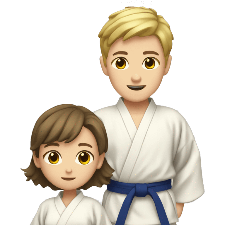 boy with brown hair with blonde girl in kimono judo emoji