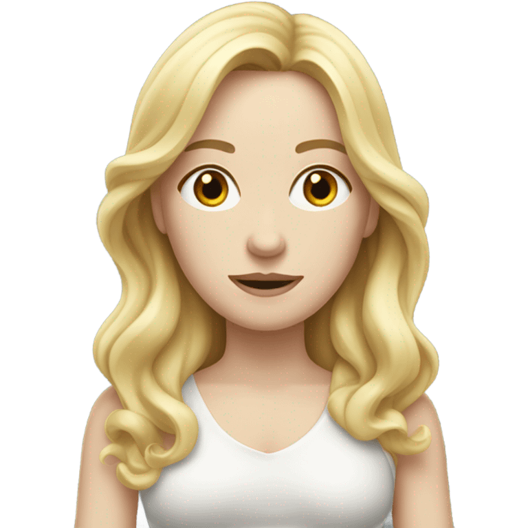 Woman, white skin, pale skin, long hair, blonde hair, wavy hair, fat trying to be thin emoji