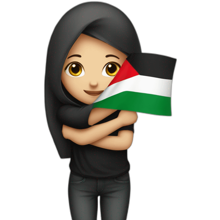 A cute girl hug Palestinian flag emoji