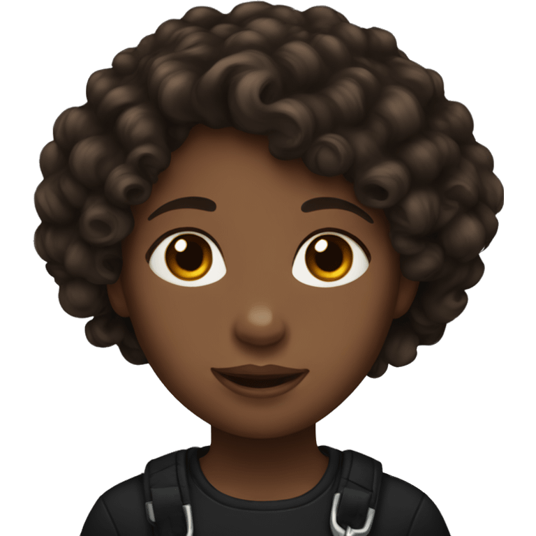 Girl with brown curly hair and black horse emoji