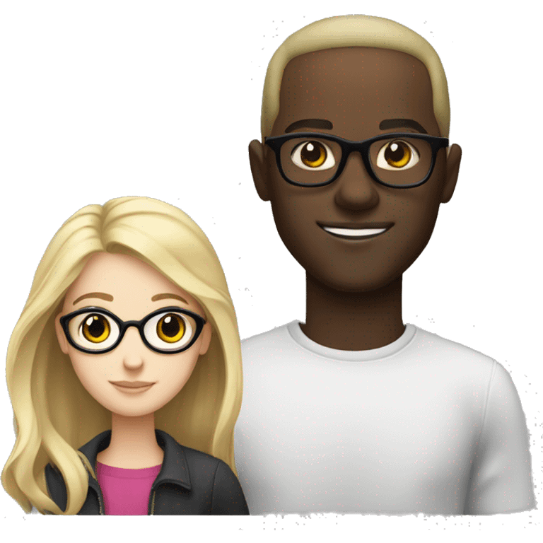 white blonde girl with brown eyes next to a black man with glasses  emoji