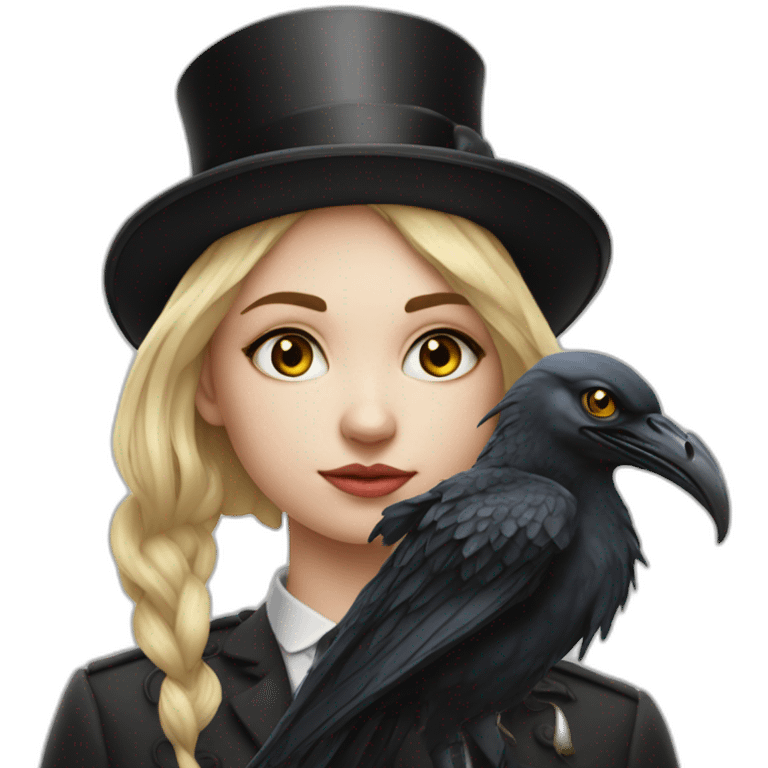 girl with crow in top hat and monocle dragon tattoo emoji