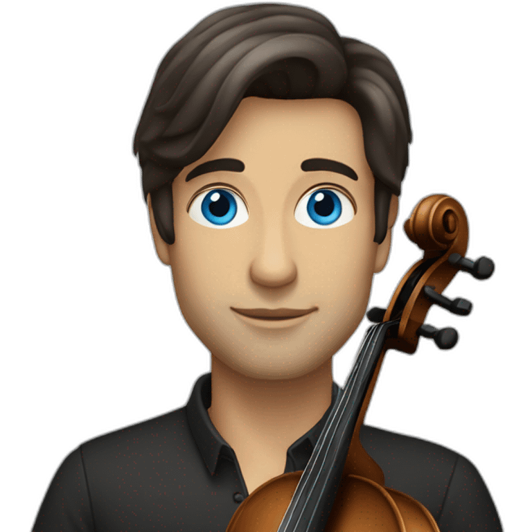 Cellist with straight long dark brown hair and blue eyes emoji