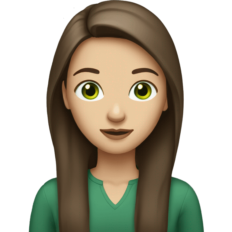 Woman with straight Long Brown hair and Green eyes  emoji