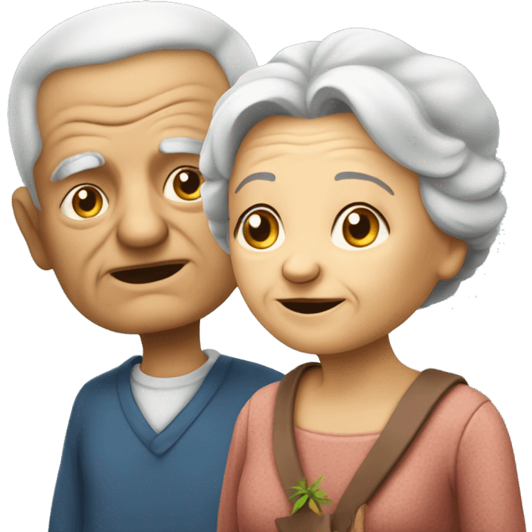 Little Old woman an ex little old man o a lawn. emoji