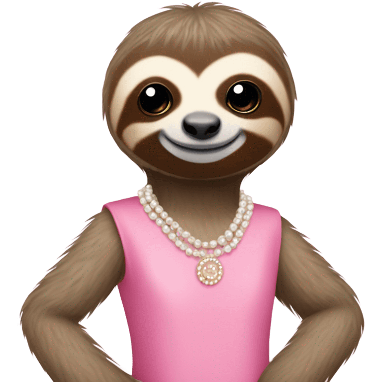 Sloth wearing a pink dress, wearing a pearl necklace, and pink high heels. emoji