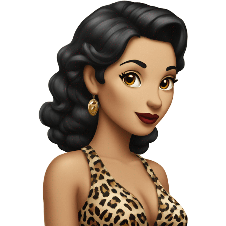 pin up woman with black hair in a leopard outfit  emoji