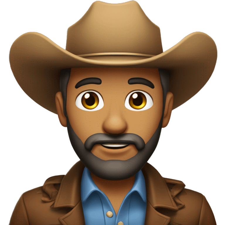 Homem gordinho careca com barba preta grande de chapeu de cowboy. de olhos castanho claro  emoji