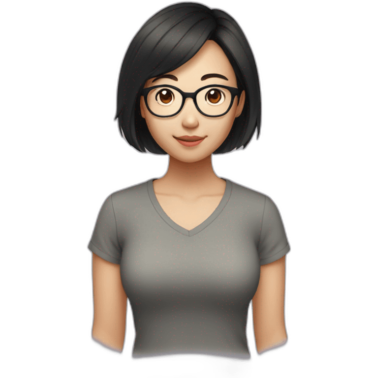 26 year old asian woman with short length dark hair and brown glasses emoji