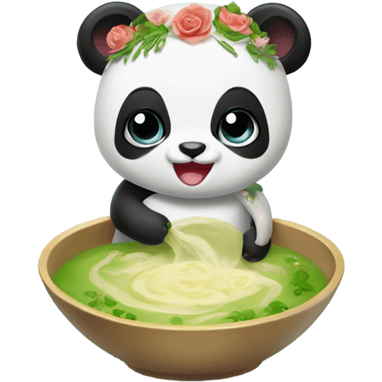 Baby panda bride marrying bowl of soup emoji