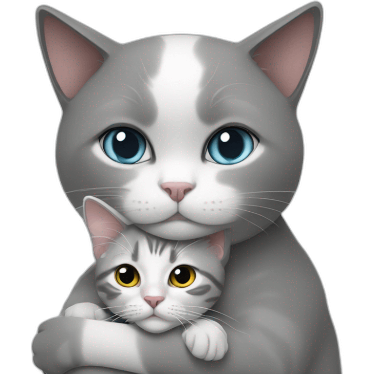 White grey cat cuddling brunnette lady emoji