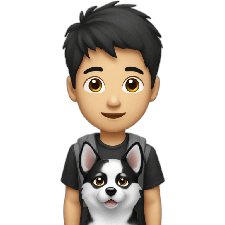 an-asian-boy-accompanied-by-pomsky-black-white emoji