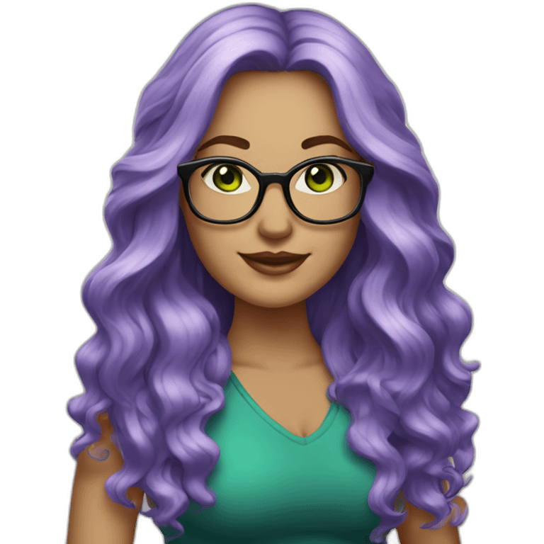 curvy-woman-white, purple-long-wavy-hair, green-eyes-square-glasses emoji