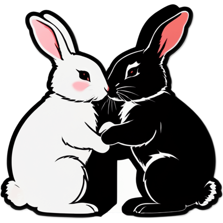 Black rabbit and white rabbit touching noses emoji