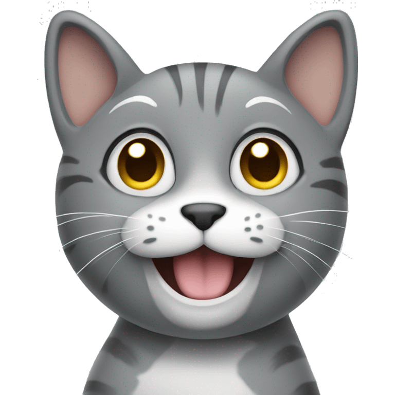 smiling gray cat waving his hand emoji