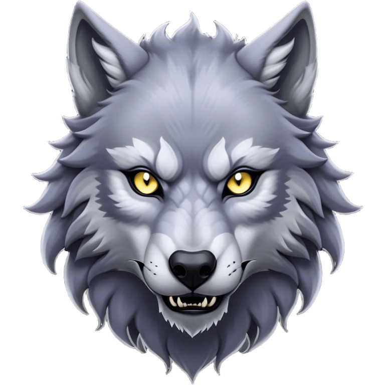 Cinematic Noble Werewolf Portrait Emoji, Formidable and majestic, with a powerful lupine silhouette in moonlit grays and silvers, featuring piercing, wise eyes and a dignified snarl that hints at untamed strength, simplified yet intricately detailed, glowing with a soft, lunar outline that encapsulates the noble duality of feral instinct and loyal guardianship! emoji