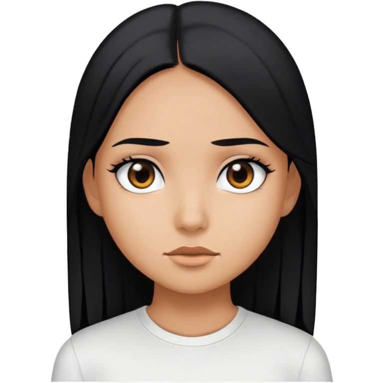 A girl with straight hair and black hair white shirt black color eyes skin color tan  emoji