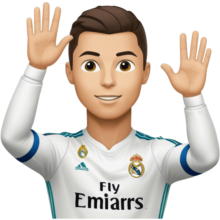 A emoji of christiano ronaldo in a real madrid kit doing a celebration emoji