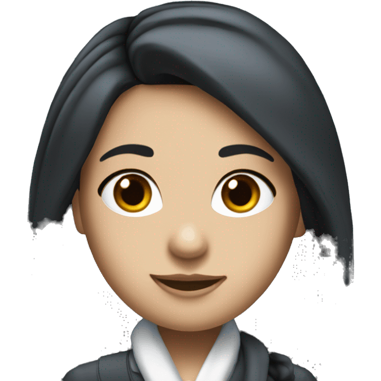 Flight attendant with long black hair and white skin and an airline scarf emoji