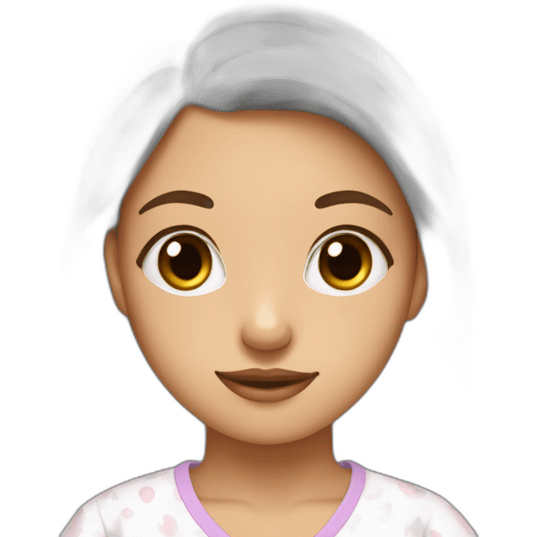 Une fille aux yeux marrons cheveux lisse couleur de peau blanche en pyjama emoji