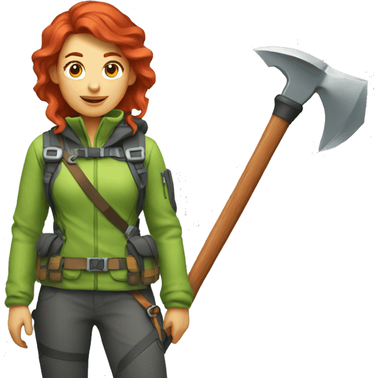 a red hair female with mountaineer ice axe emoji