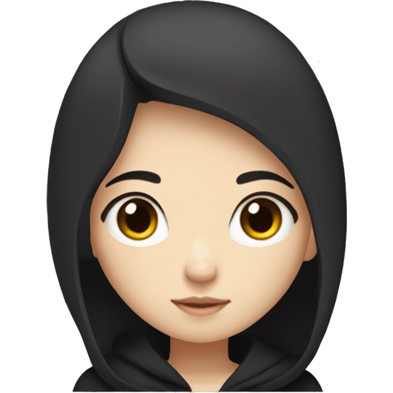 A korean girl, with black hoodie (not wearing hood), black hair with between medium and long length, tall, skinny, has pretty face emoji