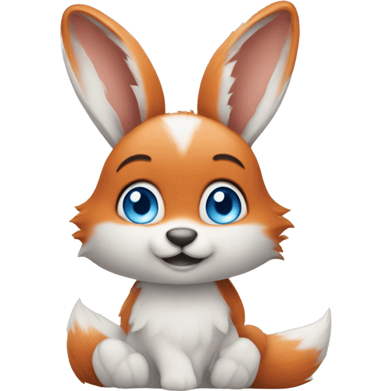 Cute bunny with blue eyes and a fox hugging emoji