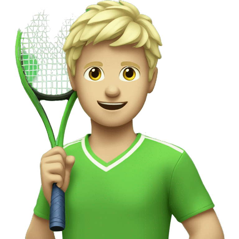 Blonde boy playing tennis with green shirt emoji