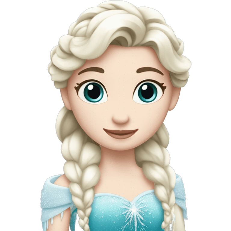 un pato inspirado en Elsa de Frozen. El emoji debe tener un cuerpo azul con detalles blancos y una cabeza blanca, así como una trenza similar a la de Elsa. emoji