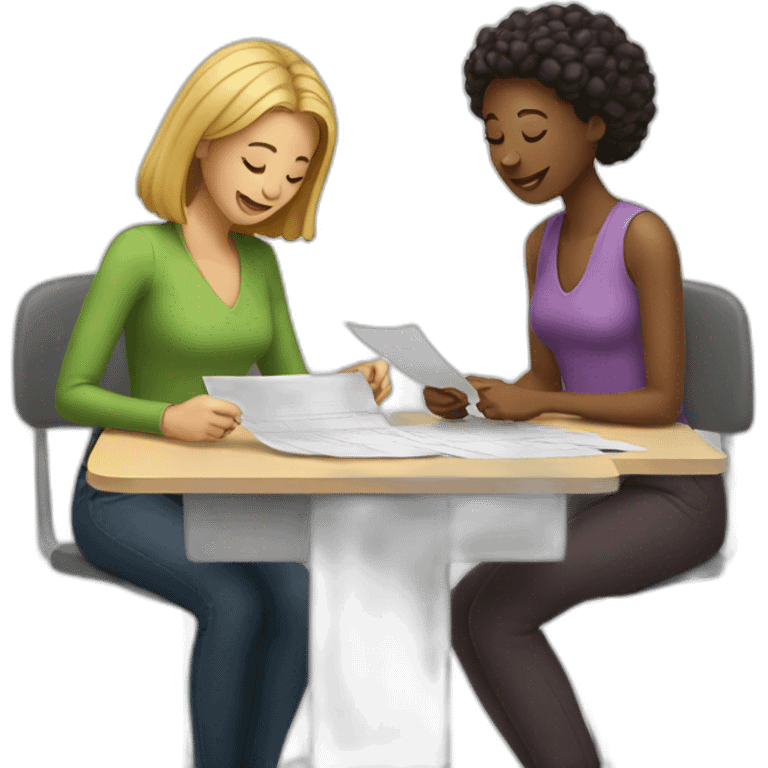 two women filling paperwork emoji