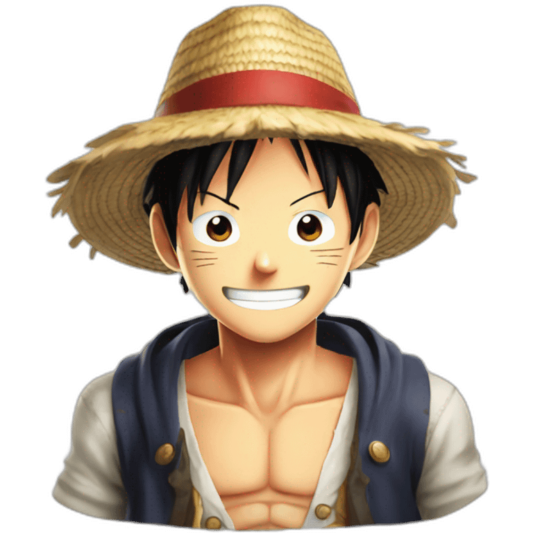 luffy from one piece with meet wearing strawhat emoji