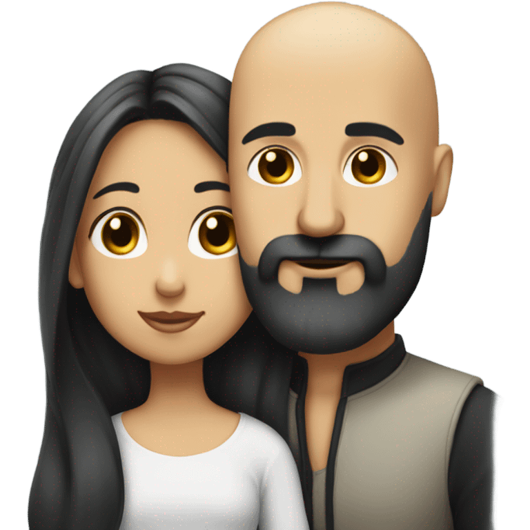 Bald man with black beard and girl long black hair kiss emoji